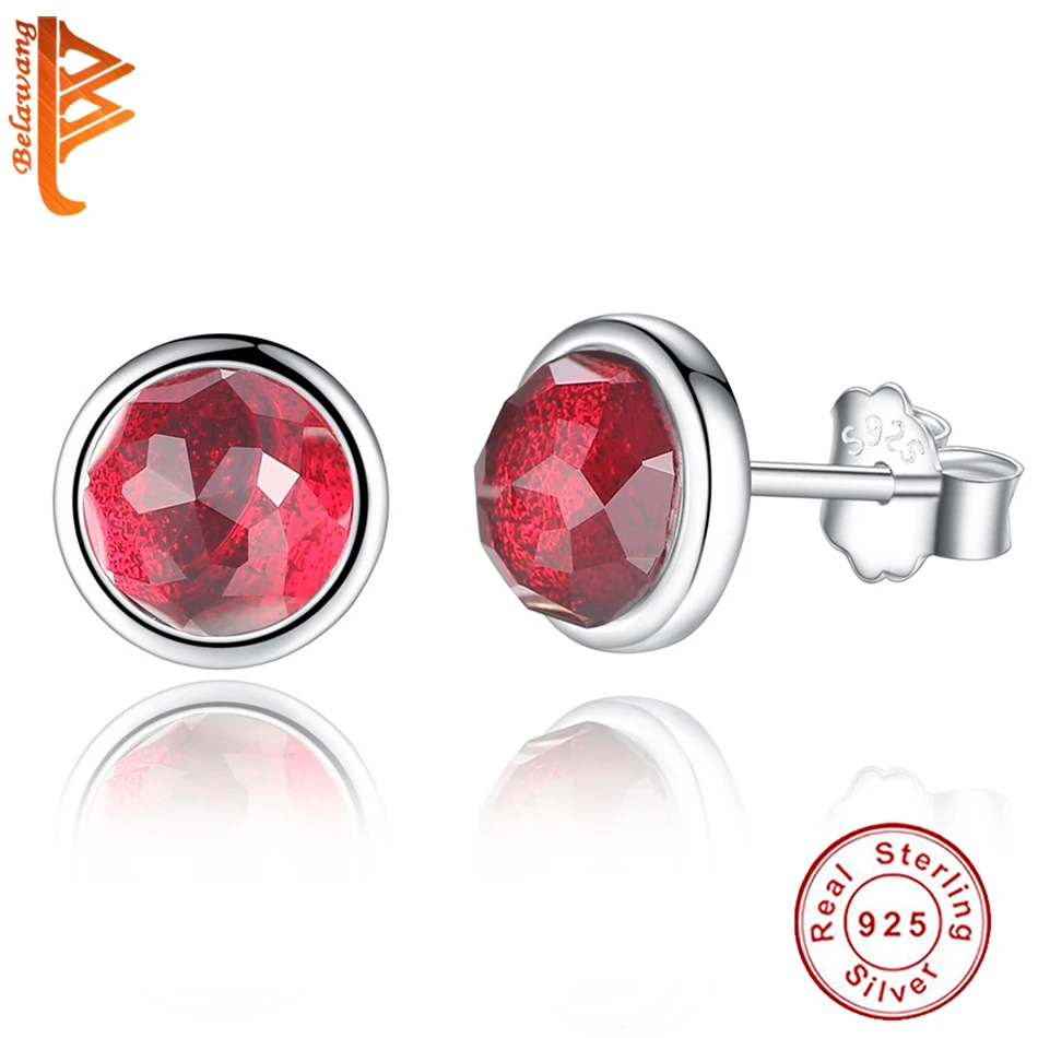 Брендовые классические красные круглые CZ серьги для женщин циркония модные свадебные вечерние 925 пробы серебряные ювелирные изделия