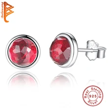 Брендовые классические красные круглые CZ серьги для женщин циркония модные свадебные вечерние 925 пробы серебряные ювелирные изделия