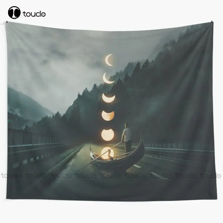 Moon Ride Man Capriata Landscape Forest Tapestry Nature Wall Tapestry Coperta Arazzo Camera Da Letto Copriletto Decorazione Rivestimento Murale