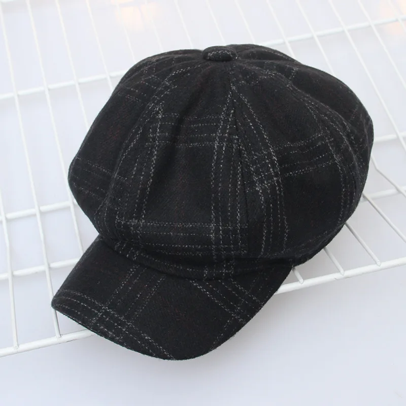 

New Women Wool Beret Vintage Stylish Artist Painter Newsboy Caps Autumn Winter Octagonal Hat Plaid Cap Black Gray Khaki Men Hats