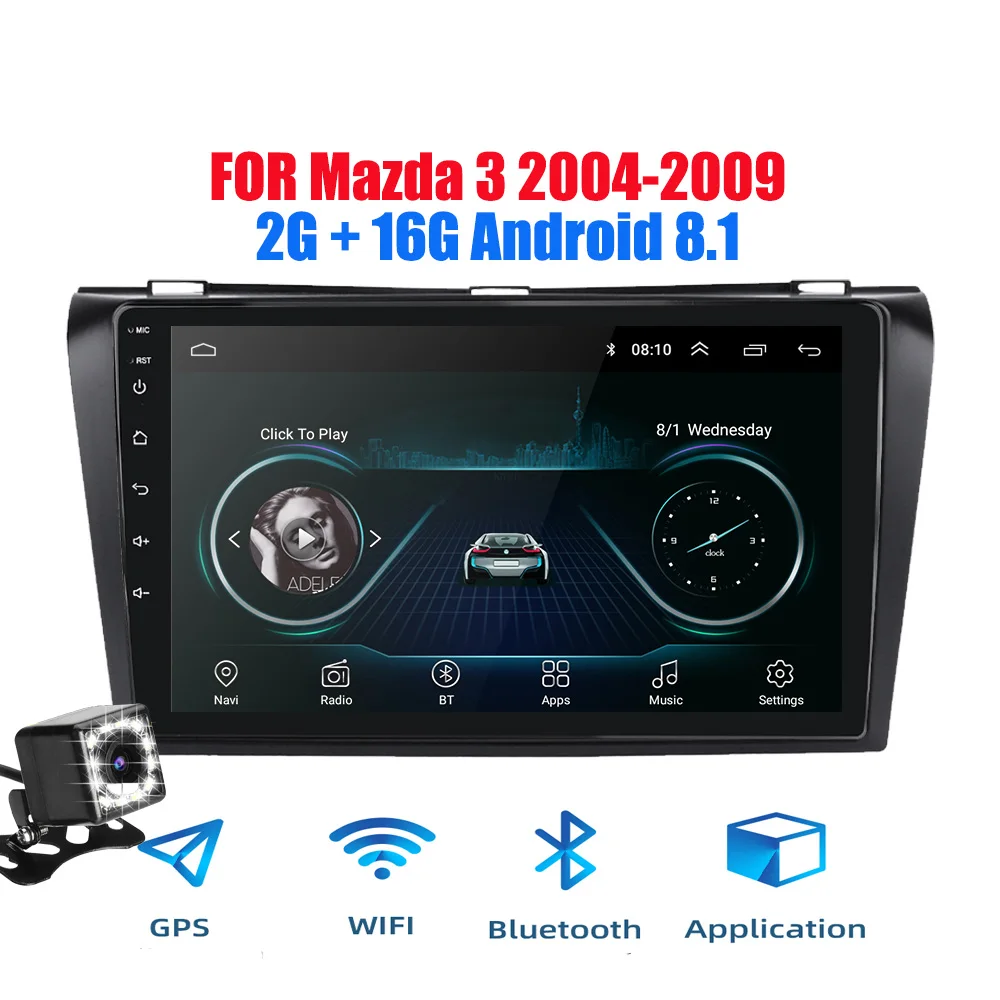 2din Android 9,0 Ouad Core PX6 Автомагнитола стерео для MAZDA 3 2004-2009 gps Navi Аудио Видео плеер Wifi BT HDMI DAB+ RDS - Цвет: Android 8(2G) CAM