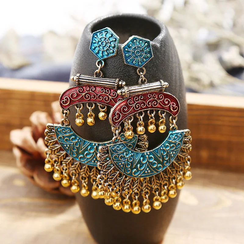Crazy Feng, винтажные серьги для женщин, ручная работа, этнические массивные золотые Висячие длинные висячие индийские свадебные серьги, ювелирные изделия - Окраска металла: 874
