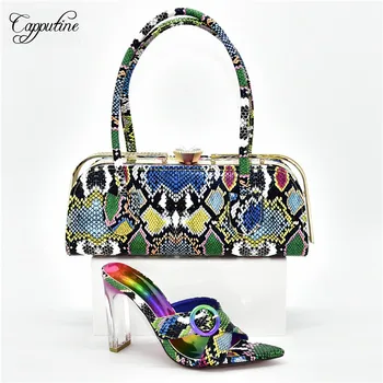 

Nice colorful design high heel evening shoes and purse handbag sets perfect matching for dress 398-5, heel height 10cm