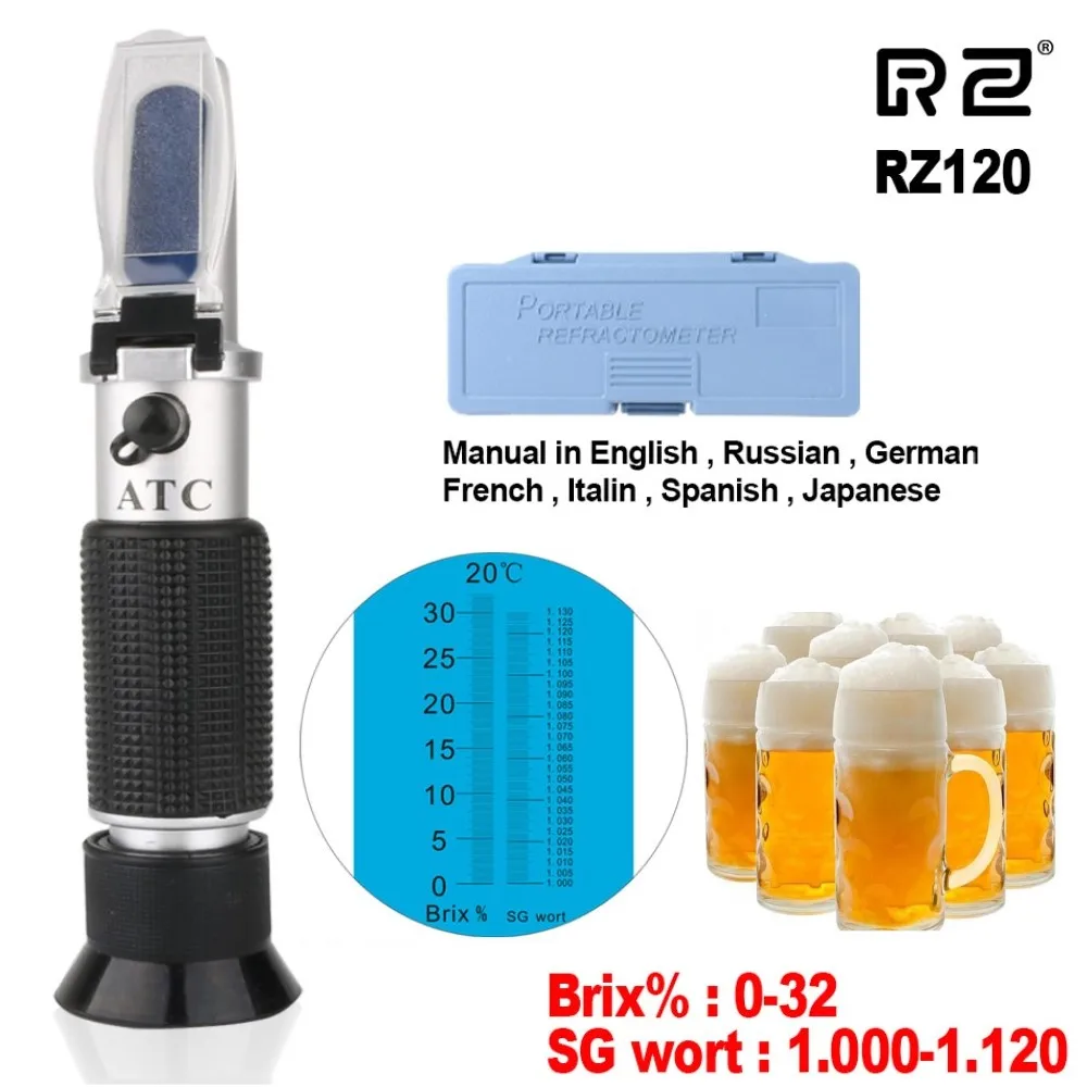 Refractómetro de cerveza RZ120 Brix 32%, refractómetro ATC para refractómetro de cerveza, hidrómetro de concentración de bebidas alcohólicas, refractómetro de prueba para cerveza