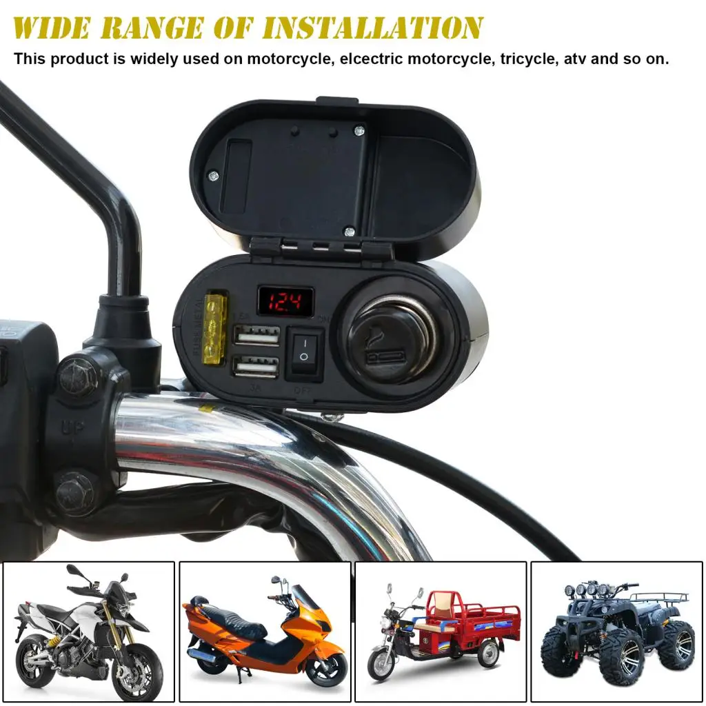 Waterproof Motorcycle Cigarette Lighter Multi Function Clock 4 in1 Motorbike USB Charger Universal Fits For Mobile Phone GPS