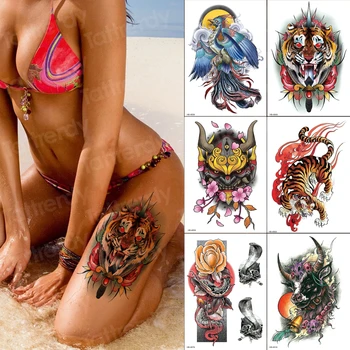 

6pcs/lot big Tiger Phoenix dragon Bull Waterproof Temporary Tattoo Sticker Body Art Arm leg Fake Tatoo women men chinese tattoo