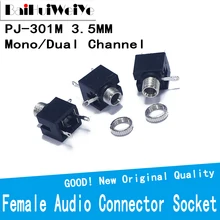 Conector de áudio fêmea 10 tamanhos pj301m 3.5mm, conector de 3 pinos dip entrada de fone de ouvido, mono/canal duplo
