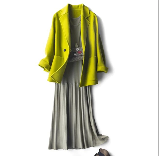 Olivegreen Костюм, шерстяное пальто для женщин, базовая Свободная куртка, маленькая женщина, популярная, двухстороннее кашемировое пальто для женщин - Цвет: Olivegreen