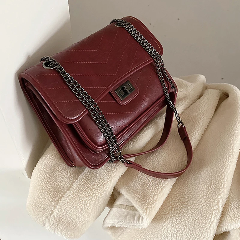 

Fashion Striped Women Shoulder Bags Designer Chains Crossbody Bags For Women Square Bag Solid PU Leather Female Messnger Bag New