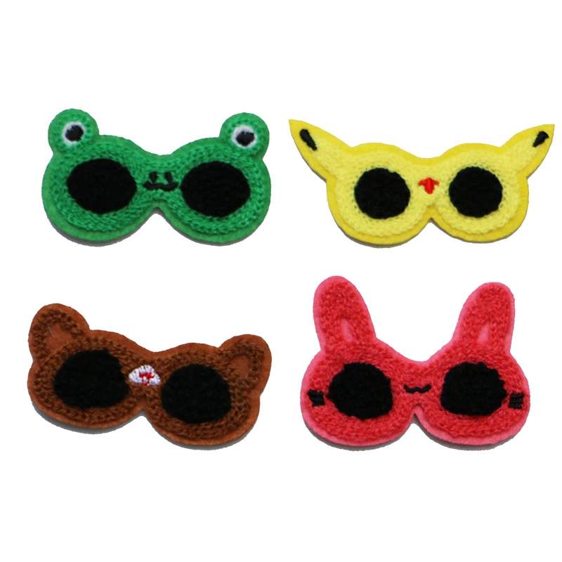 

Cute cartoon animal patch Bear frog rabbit glasses icon towel embroidered applique patches for DIY Iron on badges on clothes