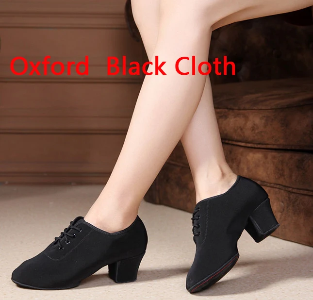Oxford Black Cloth Женские туфли из коровьей кожи на каблуке 5 см для латинских танцев; обувь для учителя; танцевальные туфли для девочек; обувь для вальса, танго, фокстрота; бальные туфли с леопардовым принтом - Цвет: Oxford Black Cloth