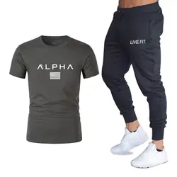 2019 Новый брендовый спортивный костюм, мужская повседневная футболка + штаны, спортивный костюм, одежда для фитнеса, Мужская осенняя одежда
