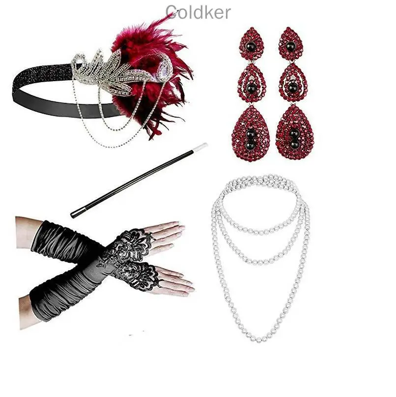 Ecoparty 1920s Женские аксессуары 20s Хлопушка Костюм Gasty повязка на голову серьги ожерелье перчатки держатель для сигарет