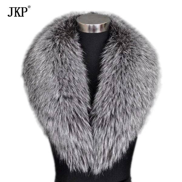 Silver Fox Collar JKP натуральный мех лисы шарф с воротником женский из натуральной черно-бурой лисицы Мех Роскошный теплый шаль модный аксессуар - Цвет: Silver Fox Collar