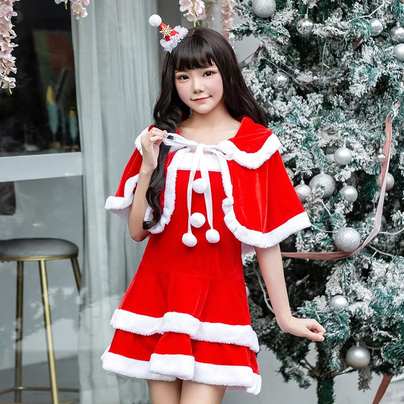 Рождественский костюм красный бархат шаль и мини платье женские вечерние Санта-Клаус Косплей Рождественский костюм наряд - Цвет: SD208