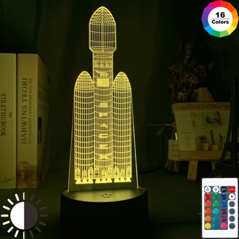 

3d Illusion Led Night Light Rocket Model 16 Color Changing with Remote Multi Color Nightlight Best Gift for Kids Room Decor Lamp