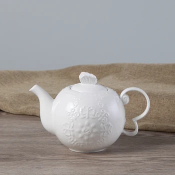 

Embossed Lace European Style Coffee Pot with Handle Pure White Classical Afternoon Teapot Suger Pot TC138
