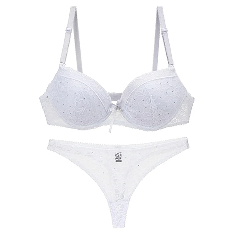 New Sexy Lace Female Underwear Push Up Plunge Padded BCDE Cup Panties and Bra Sets Adjusted Straps Women Lingerie