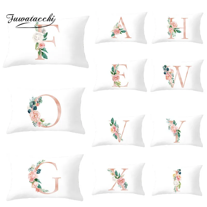 

Fuwatacchi White Rectangle A-Z Letter Cushion Cover 26 Alphabet Throw Pillowcase for Home Sofa Decorative Pillows Covers 30*50cm