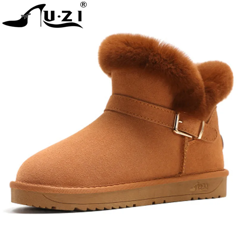 

Ladies snow boots fashion 100% Genuine leather Winter shoes Real rabbit hair ankle boots 2019 new women's Classic platform boots