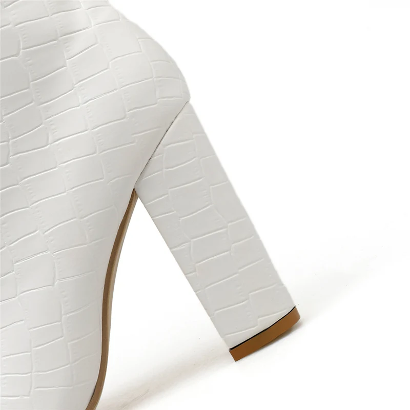 Роскошные Дизайнерские белые ботинки; женские ботильоны на высоком каблуке 11,5 см с принтом змеи; кожаные ботинки на массивном каблуке под змеиную кожу