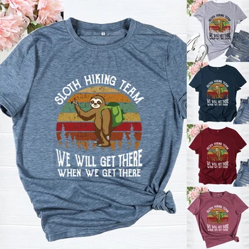 

Sloth Hiking Team We Will Get There When We Get There Letter Print T-shirt Women Clothing Funny Cute Graphic Tee Casual T Shirt
