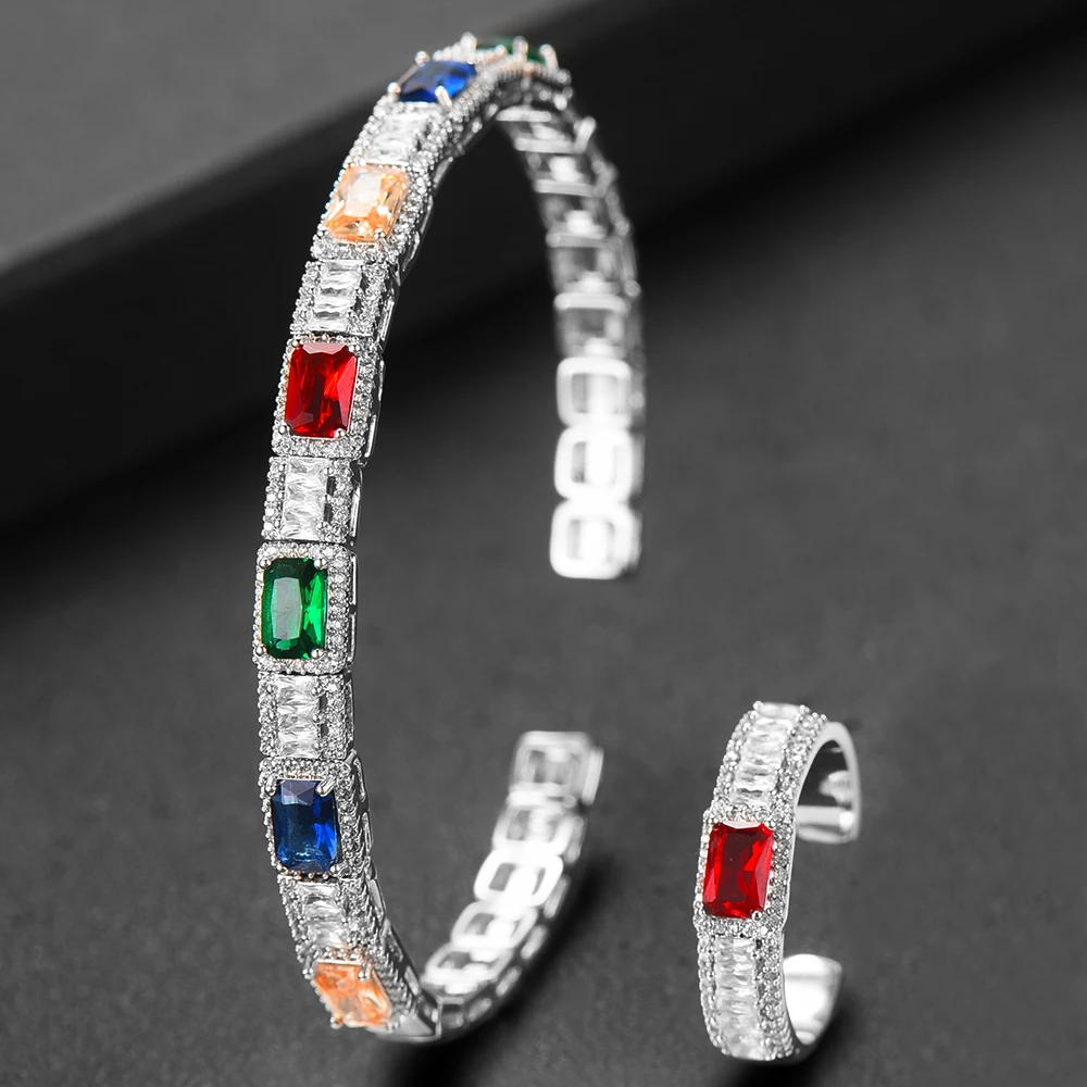

GODKI Trendy Luxury 2PStackable Bangle Ring Set For Women Wedding Full AAA Cubic Zircon Dubai Silver Bracelet Party Jewelry 2019