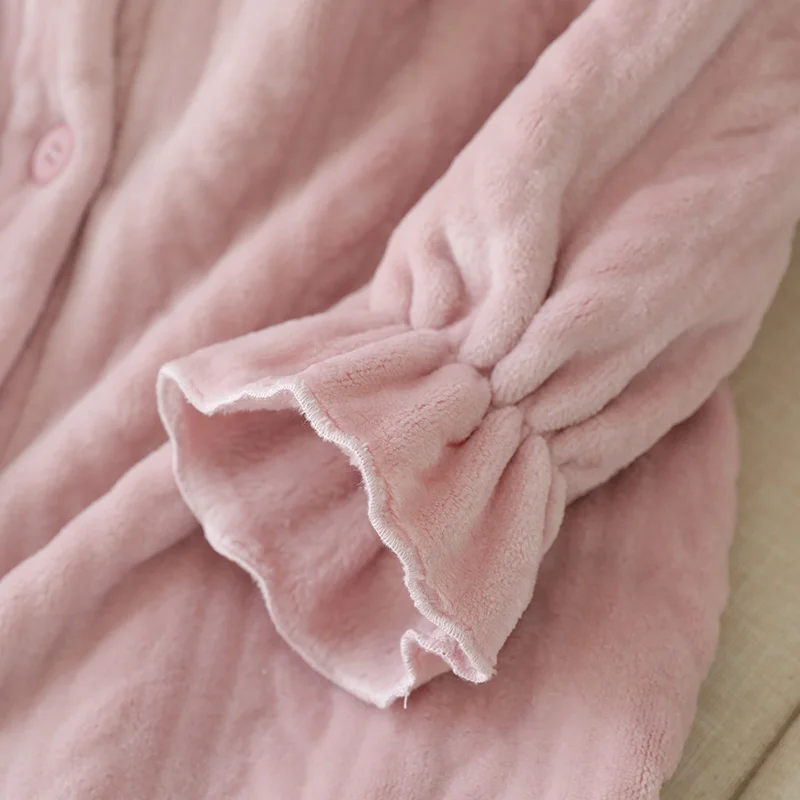Зимняя Пижама, Милая Ночная рубашка, утолщенная теплая Пижама, коралловый флис, фланелевая ночная рубашка с длинным рукавом, домашний банный халат для женщин, M, L