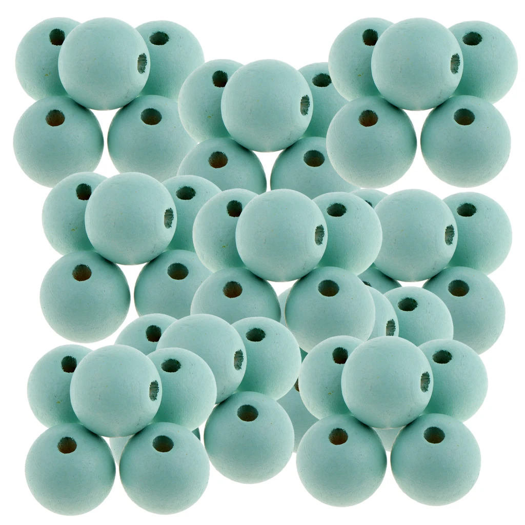 30 Pieces Round Ball Wood Spacer Beads DIY Necklaces Bracelets Jewelry Findings Charms 18mm Sewing Craft 