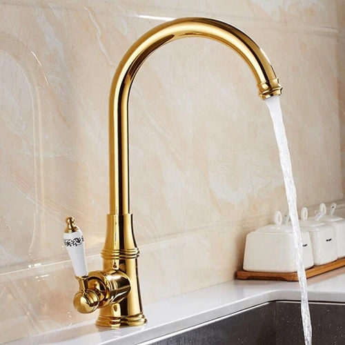 Vidric Deck Mounted Kitchen Sink Faucet Hot and Cold Water Mixer Tap Crane Chrome Antique Bronze Finished Copper Brush Nickel EL - Color: Gold