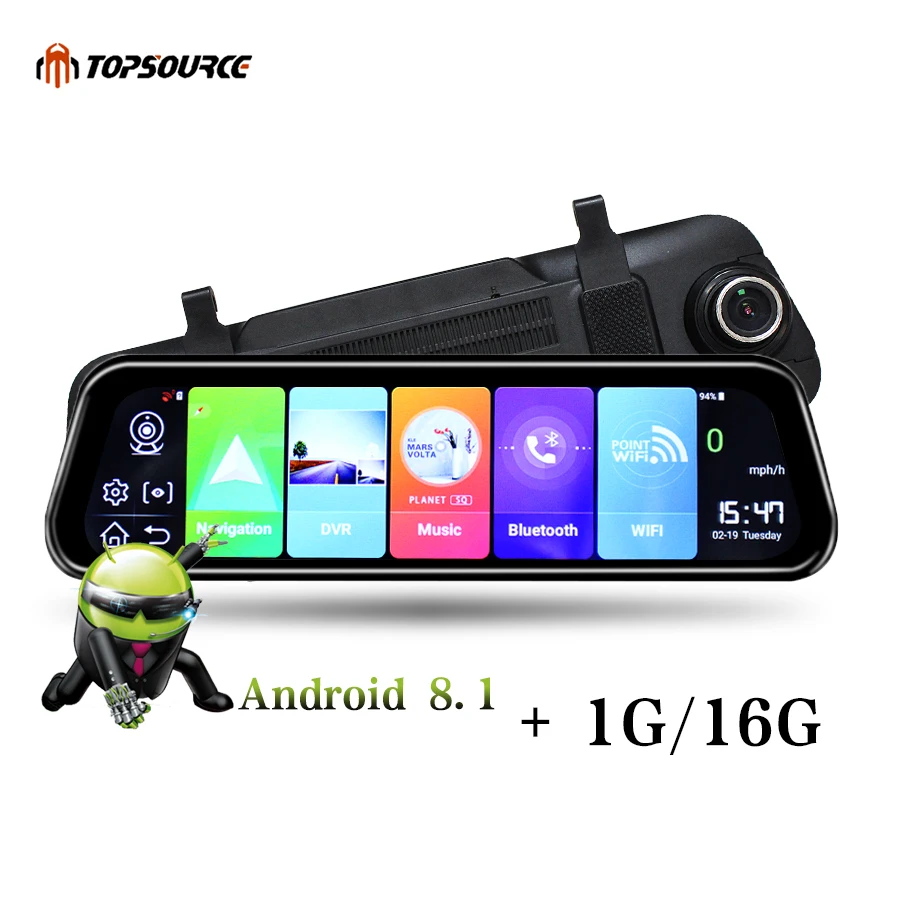 Зеркало видеорегистратор TOPSOURCE 10 дюймов 4G Android 8 1 GPS навигация FHD 1080P ГБ ОЗУ 16 Гб ПЗУ