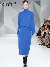 

Spring 2022 New Fashion High Neck Loose Sweater Dress Set for Women Autumn Winter Knitted Suits Female Casual Two Piece Outfit