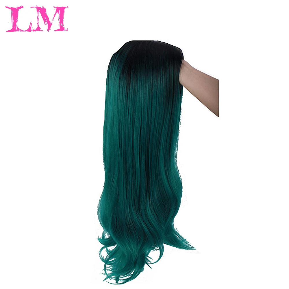 LM афро длинные Омбре Черный Зеленый косплей Лолита парик без челки высокая температура волокно синтетические розовые волосы для наращивания парики для женщин