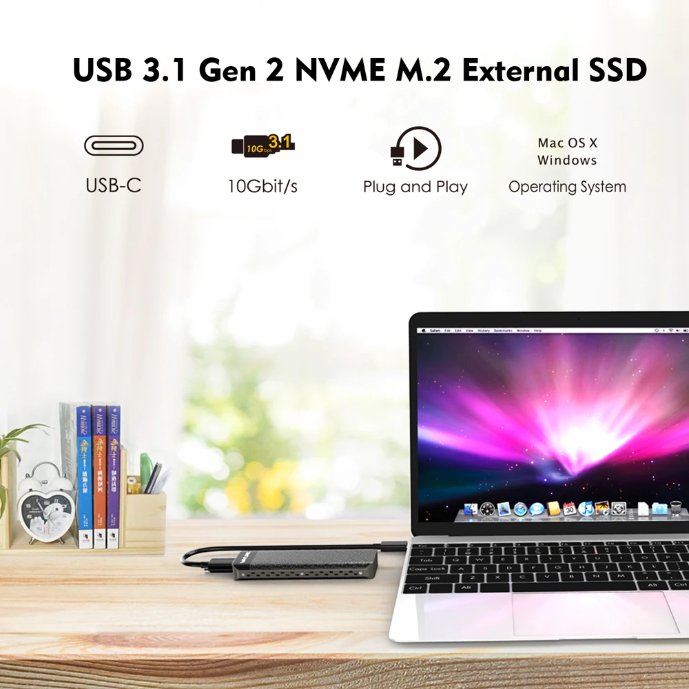 Wavlink USB-C M.2 NVMe корпус до 10 Гбит/с USB 3,1 Gen 2 SSD чехол m-ключ NVMe разъем Тип-C для 2230/2242/2260/2280 мм SSD жесткий диск