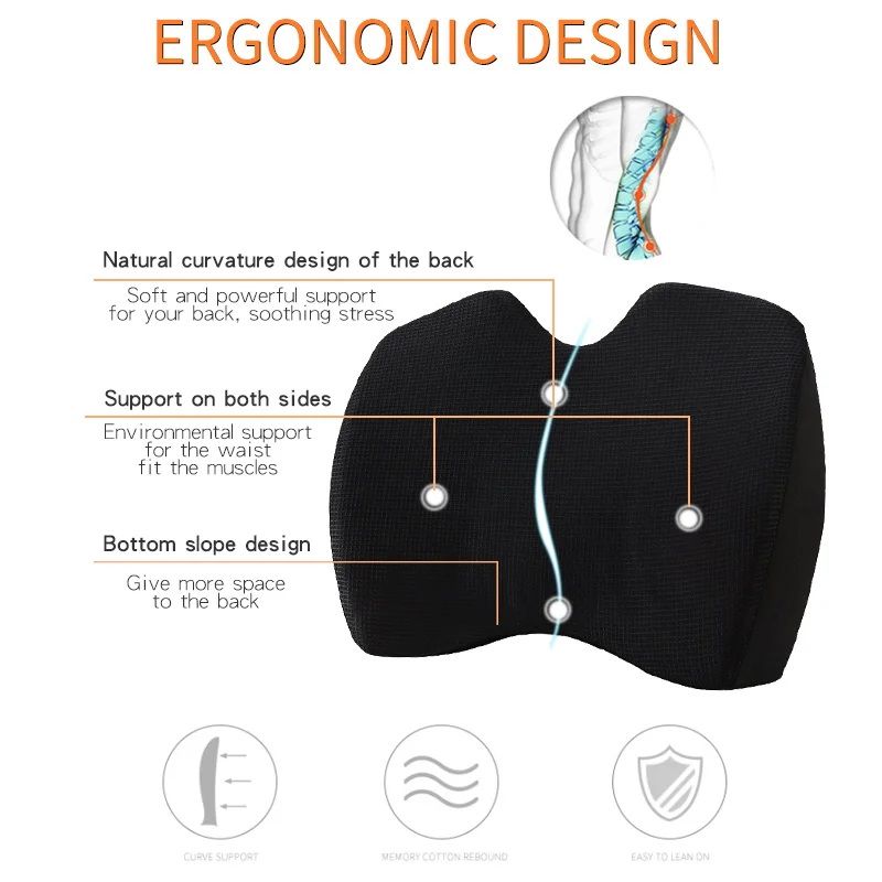 Soft Memory Foam Lumbar Support Back Massager Waist Cushion Pillow For Chairs in the Car Seat Pillows Home Office Relieve Pain