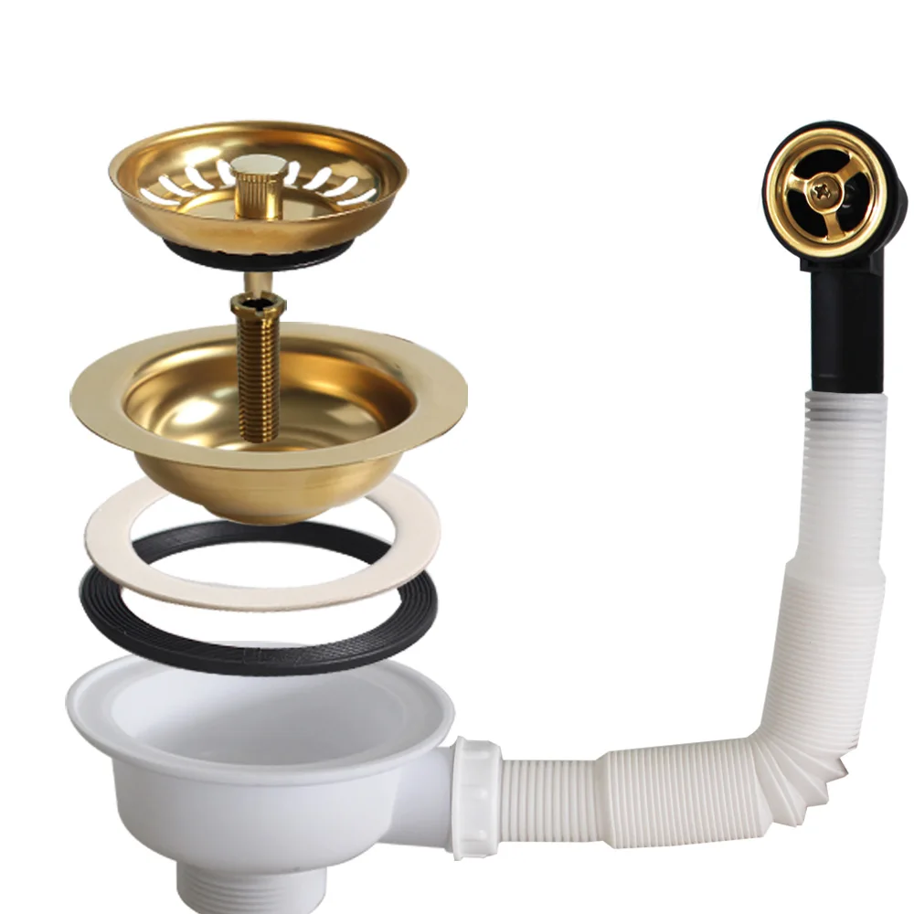 Talea Drain Sink Downcomer 114MM Gold-Plated Color Strainer with Overflow Anti Corrosion XK225C034-gold