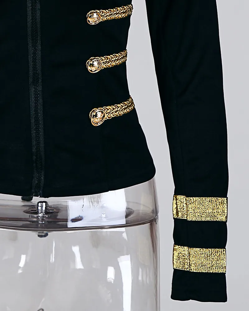 price cut  Autumn 2019 Slim Filt Jacket for Women Contrast Tape Insert Button Detail Coat
