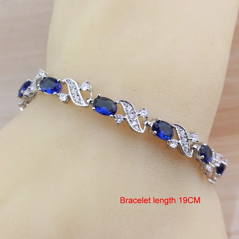 Высокое качество натуральный камень CZ синий 4 шт наборы ювелирных изделий из 925 серебра висячие серьги/браслет/кольцо для женщин наборы костюмов