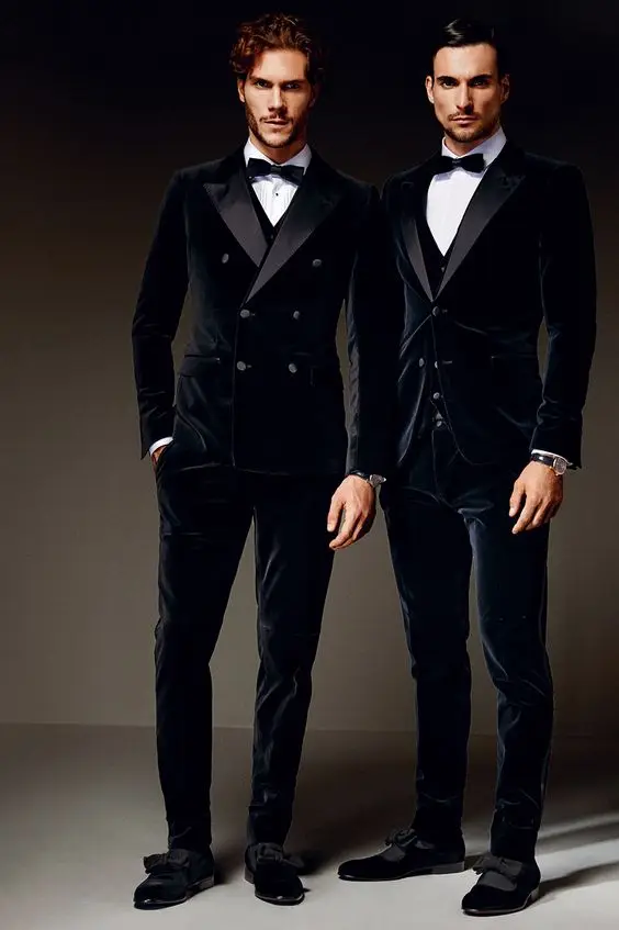 Новейший дизайн пальто брюки темно-синий двубортный бархатный мужской костюм формальный Slim Fit 3 предмета смокинг на заказ Жених Блейзер Masculino