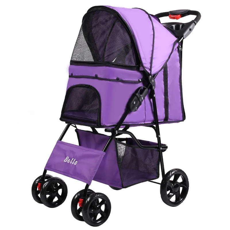 

Quick Folding Pet Stroller with Safety Rope Oxford Cloth+mesh Portable Carrier 4 wheels Trolley Rain Cover Dotomy