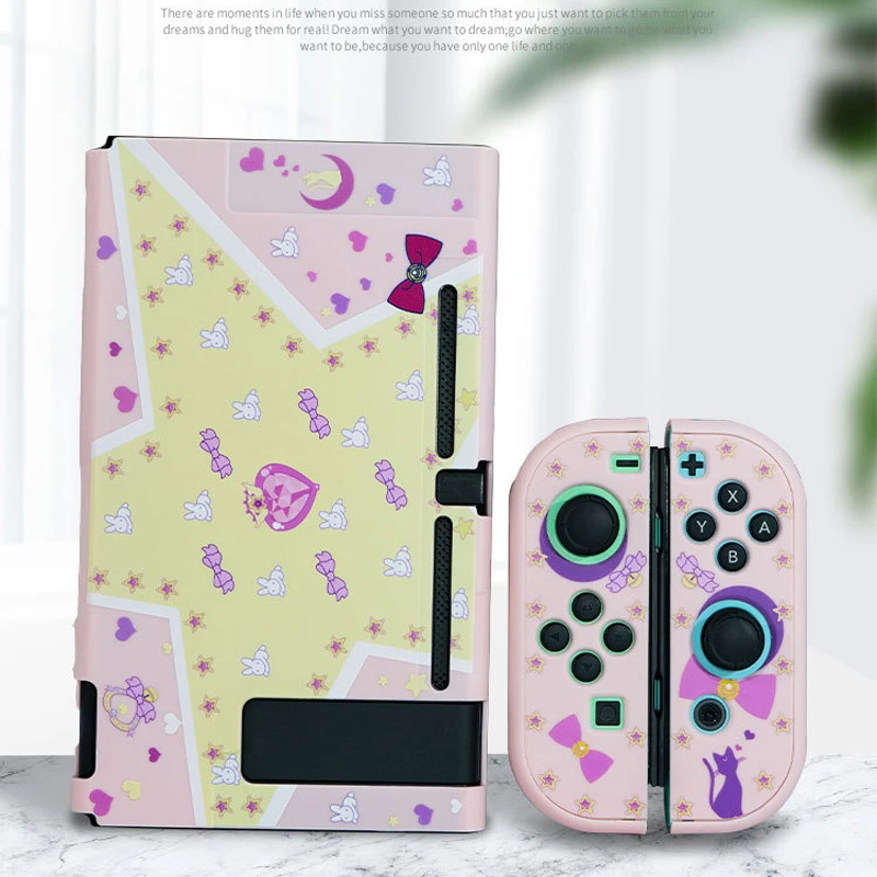 Cute Pink Star Hard Case Protective Cover Shell for Nintend Switch Console NS Joy-con Crystal Back Protector Joycon Housing Skin |
