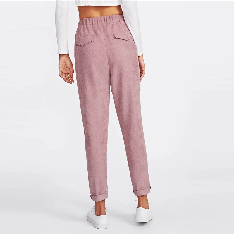SweatyRocks/розовые брюки с искусственным клапаном и карманом на спине и шнуром для активного отдыха, однотонные брюки-галифе, женские повседневные длинные штаны для активного отдыха