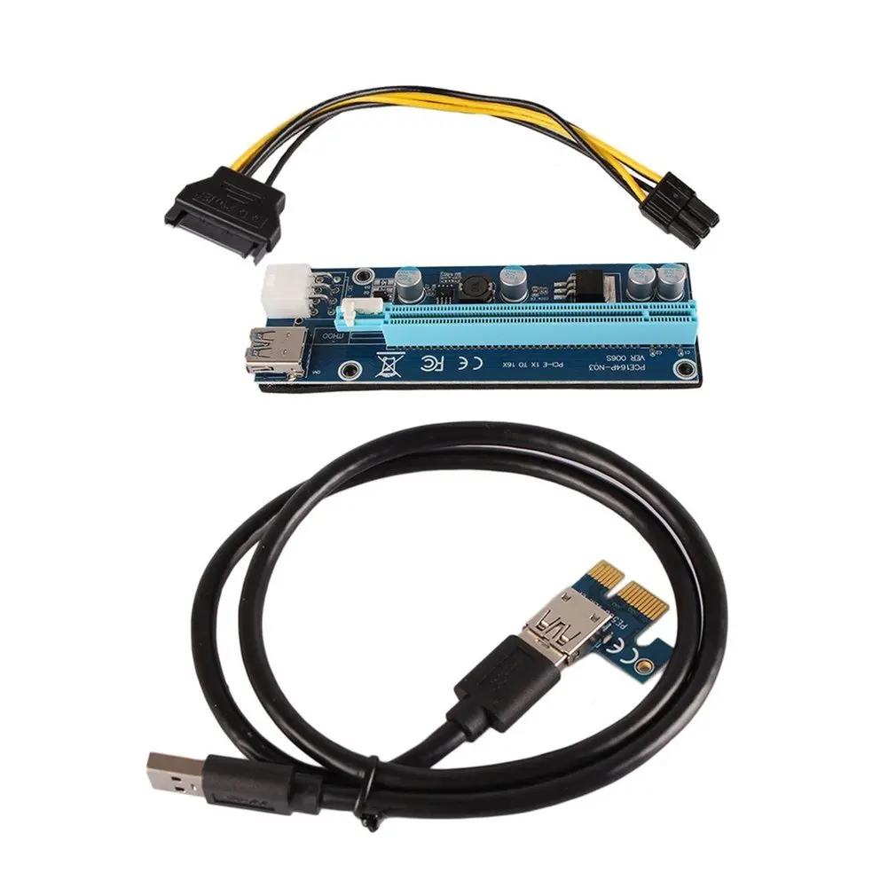 Майнинг видеокарты PCI-E к PCIE удлинитель Riser Card 1X к 16X кабель с 6 Pin к SATA Питание USB 3,0 Шахтерская машина