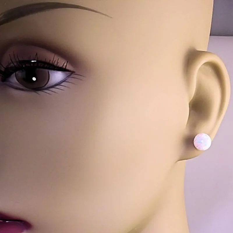 Женские серьги с белым огненным опалом гвоздики серебряного цвета со штампом