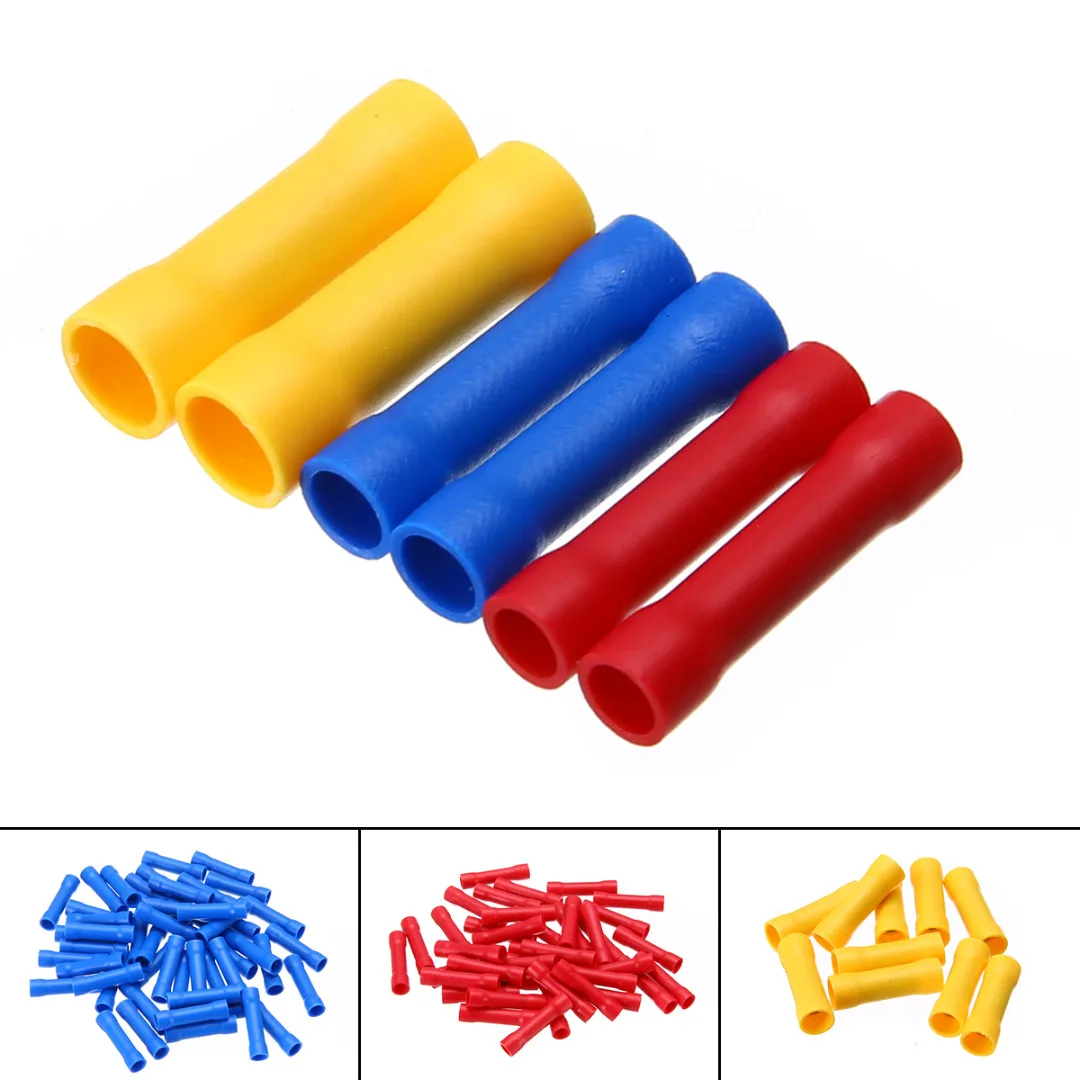 

100pcs/pack Butt Wire Connector Kit 2.5cm Insulated Butt Electrical Wire Crimp Terminal Connecter