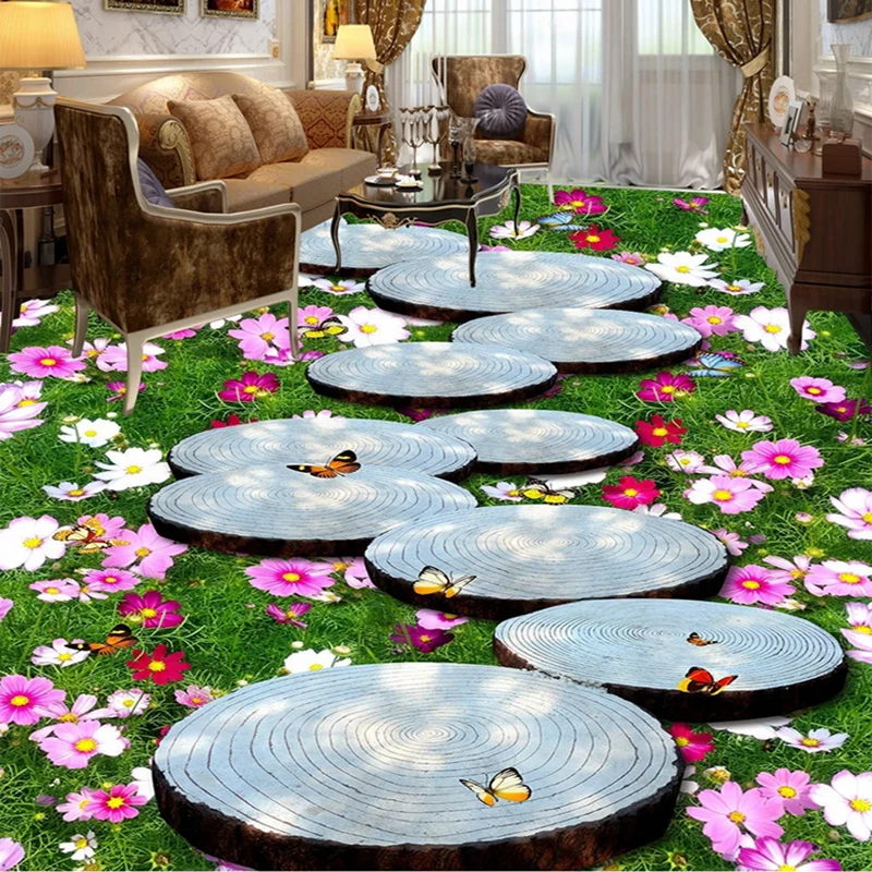 Custom Photo 3D Grass Flowers Stake Corridor Mural for Hall Living Room Tiles Self-adhesive Floor Sticker Waterproof Anti-slip flowers self adhesive sealing sticker tag copper plate stickers thank you decal