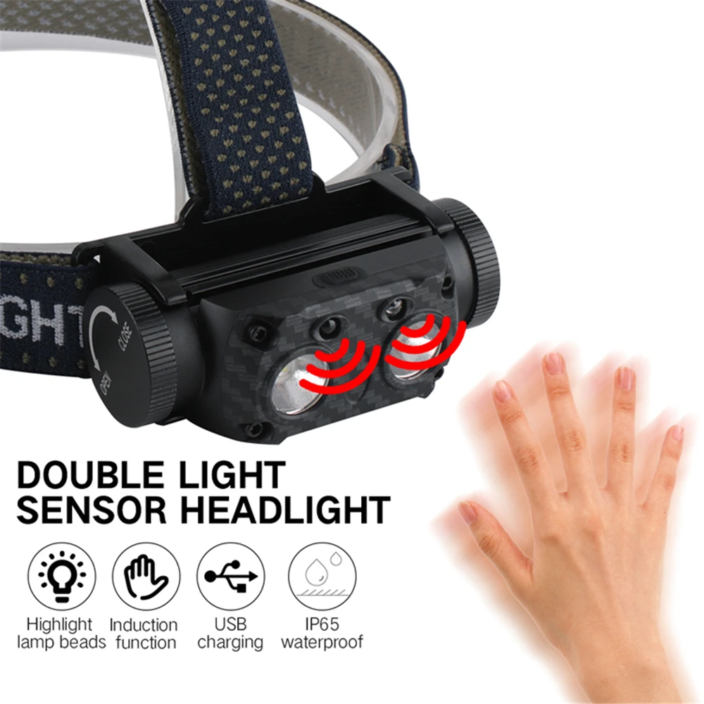 US $17.99 BORUiT B35 XML2 LED Headlamp IR Motion Sensor 3000LM Headlight Rechargeable 21700 Waterproof Head Torch For Camping Hunting