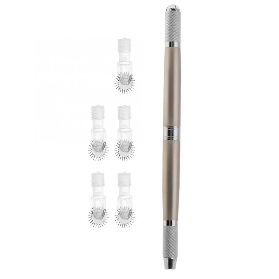 Small Roller Needles Набор блестящих татуировок с двойным концом тумана для бровей и губ, тату-ручка с 5 роликовыми иглами для бровей, инструмент для макияжа, ротационный набор для татуировки - Цвет: Small Roller Needles