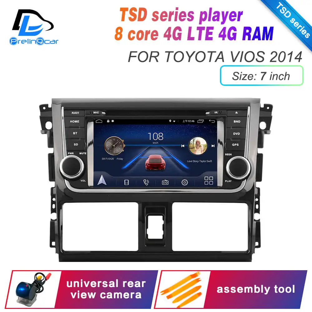 Android 9,0 DSP 4G Lte мультимедийный dvd-плеер для TOYOTA Vios 2008- лет Автомобильный подголовник монитор Радио Стерео навигационная система - Цвет: TSD 7inch  2014Vios