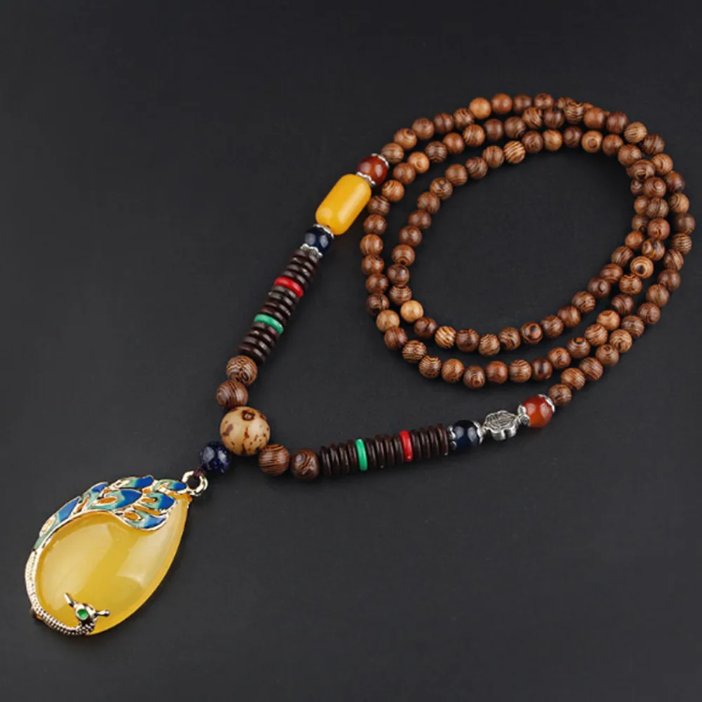 Retro Ethnic Wooden Beads Handmade Pendant Necklace Long Sweater Chain N021 - Image 6